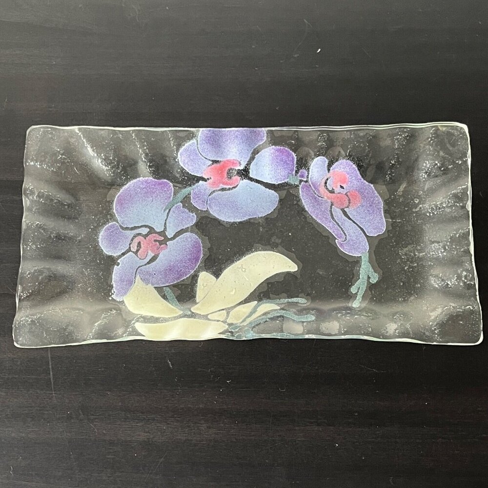 Sydenstricker Purple Orchid Fused Glass Tray Ruffled Edge